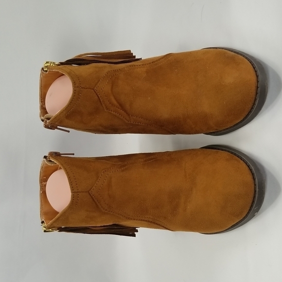 Soda SZ 6.5 Rowley Ankle Boots Booties Faux Suede Western Fringe Camel Brown - Picture 4 of 10